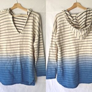 Green Dragon Set Sail Angie Ombre Striped Hoodie Pull Over Blue Cream M‎ New